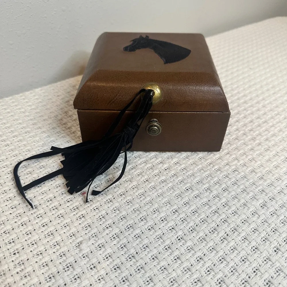 Equestrian Jewelry Box Brown Horse Tassel Dark Academia Velvet Western Cowgirl